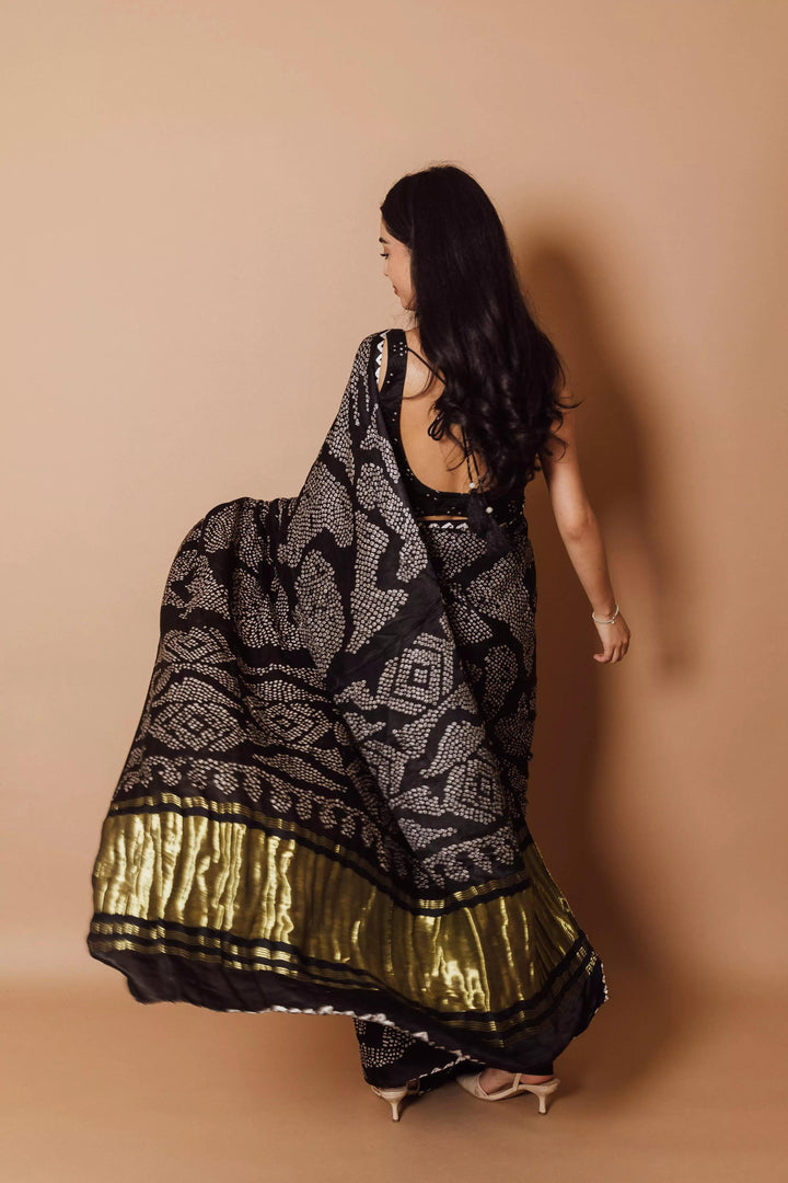 Karishma Black hand bandhej Saree - Raas