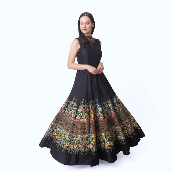 Kaylie Black Gown with Floral Embroidery - Raas