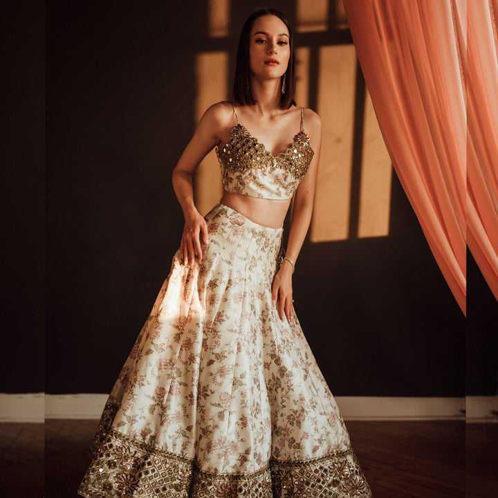 Kimana Mirror and Floral Lehenga Set - Raas