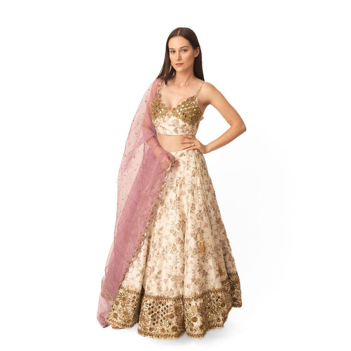 Kimana Mirror and Floral Lehenga Set - Raas