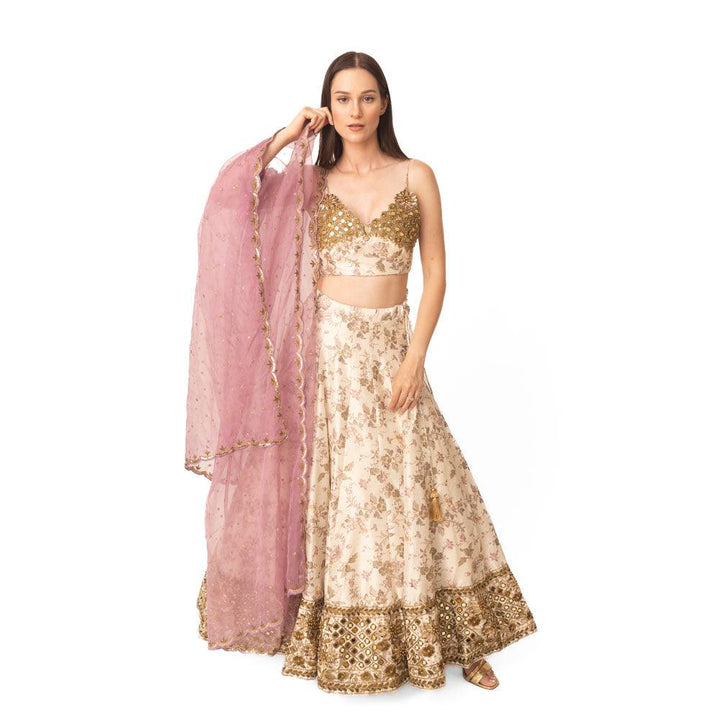 Kimana Mirror and Floral Lehenga Set - Raas