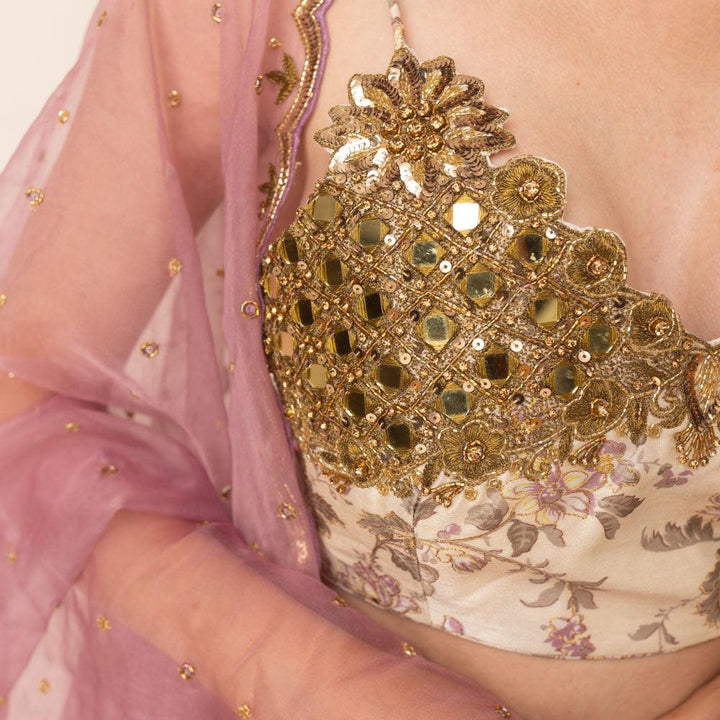 Kimana Mirror and Floral Lehenga Set - Raas