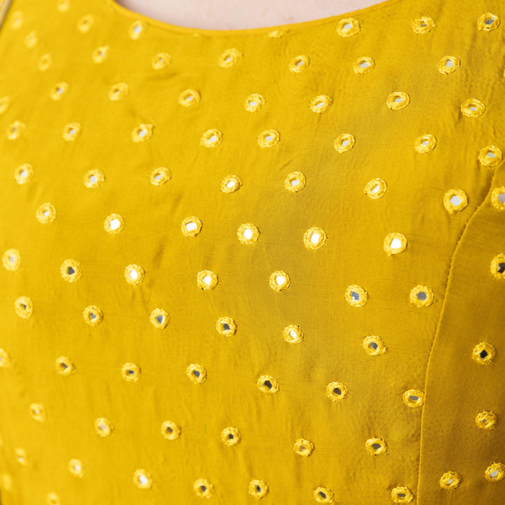 Landau Yellow Dress with Mirror Embroidery - Raas