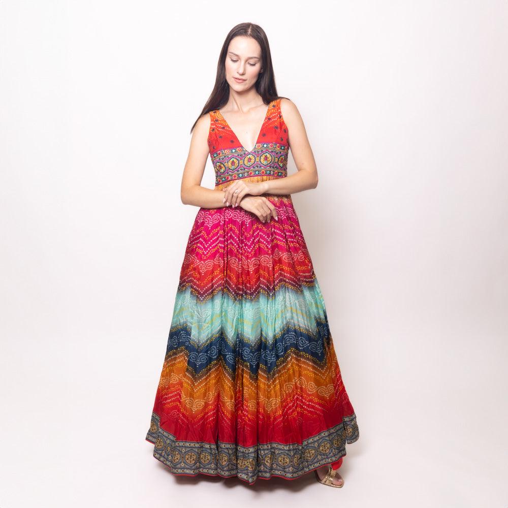 Leandra Long Dress with Bandhani Print - Raas
