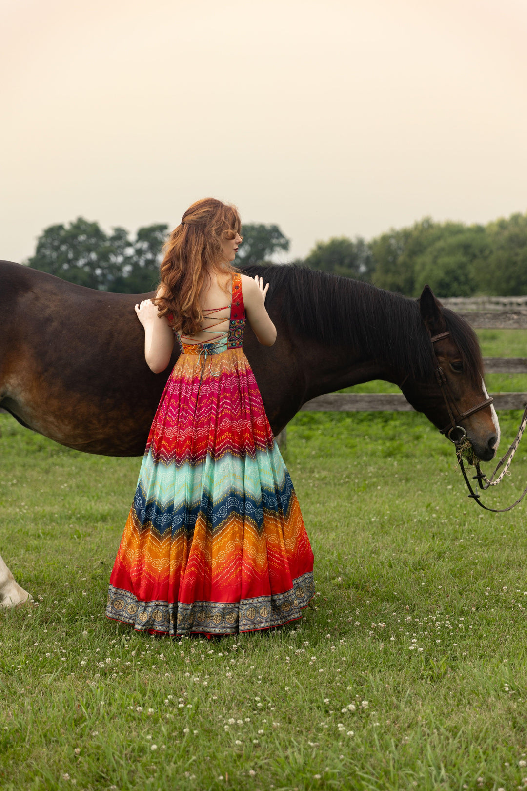Leandra Long Dress with Bandhani Print - Raas