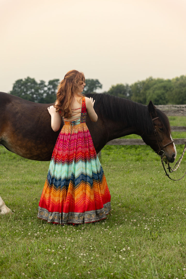Leandra Long Dress with Bandhani Print - Raas