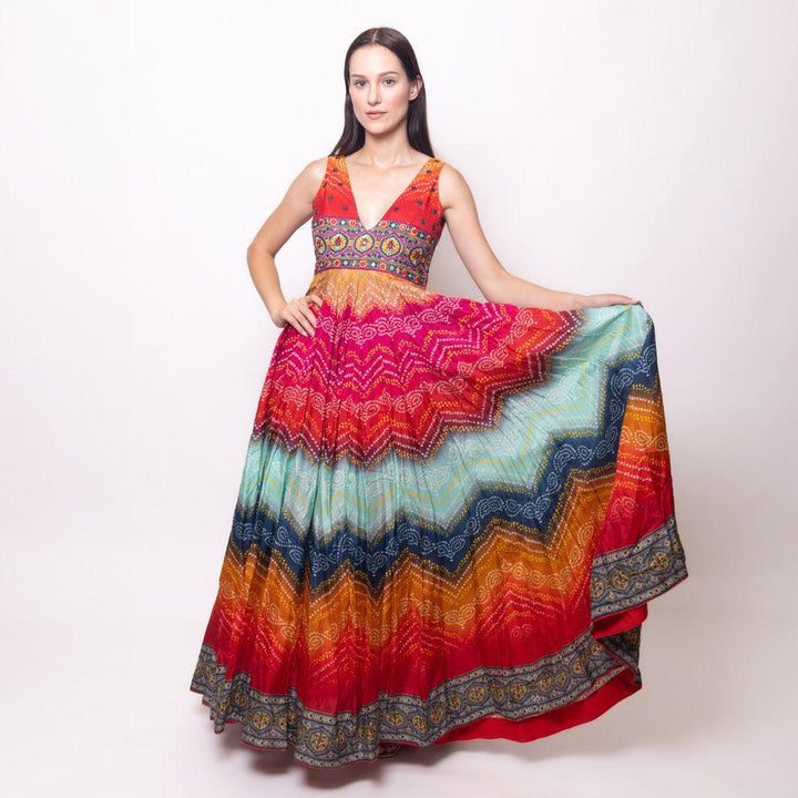 Leandra Long Dress with Bandhani Print - Raas