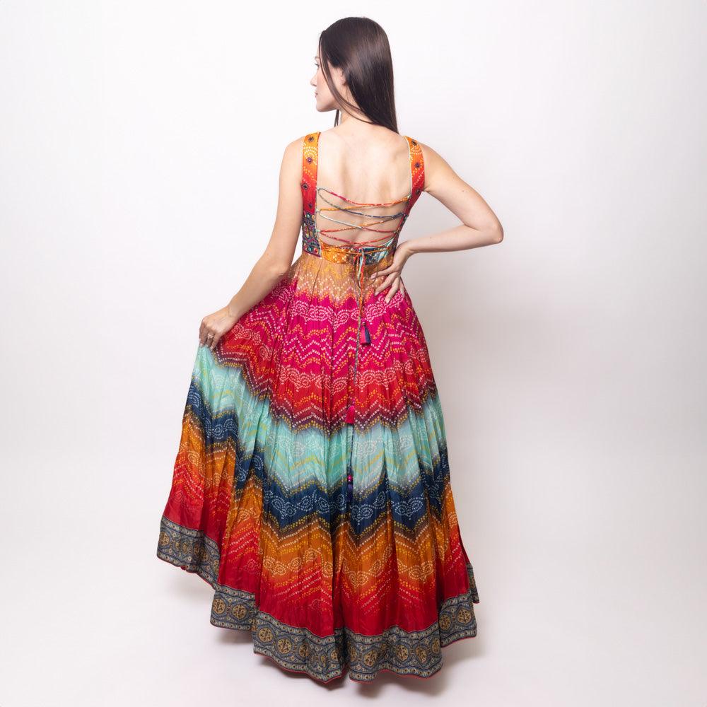 Leandra Long Dress with Bandhani Print - Raas