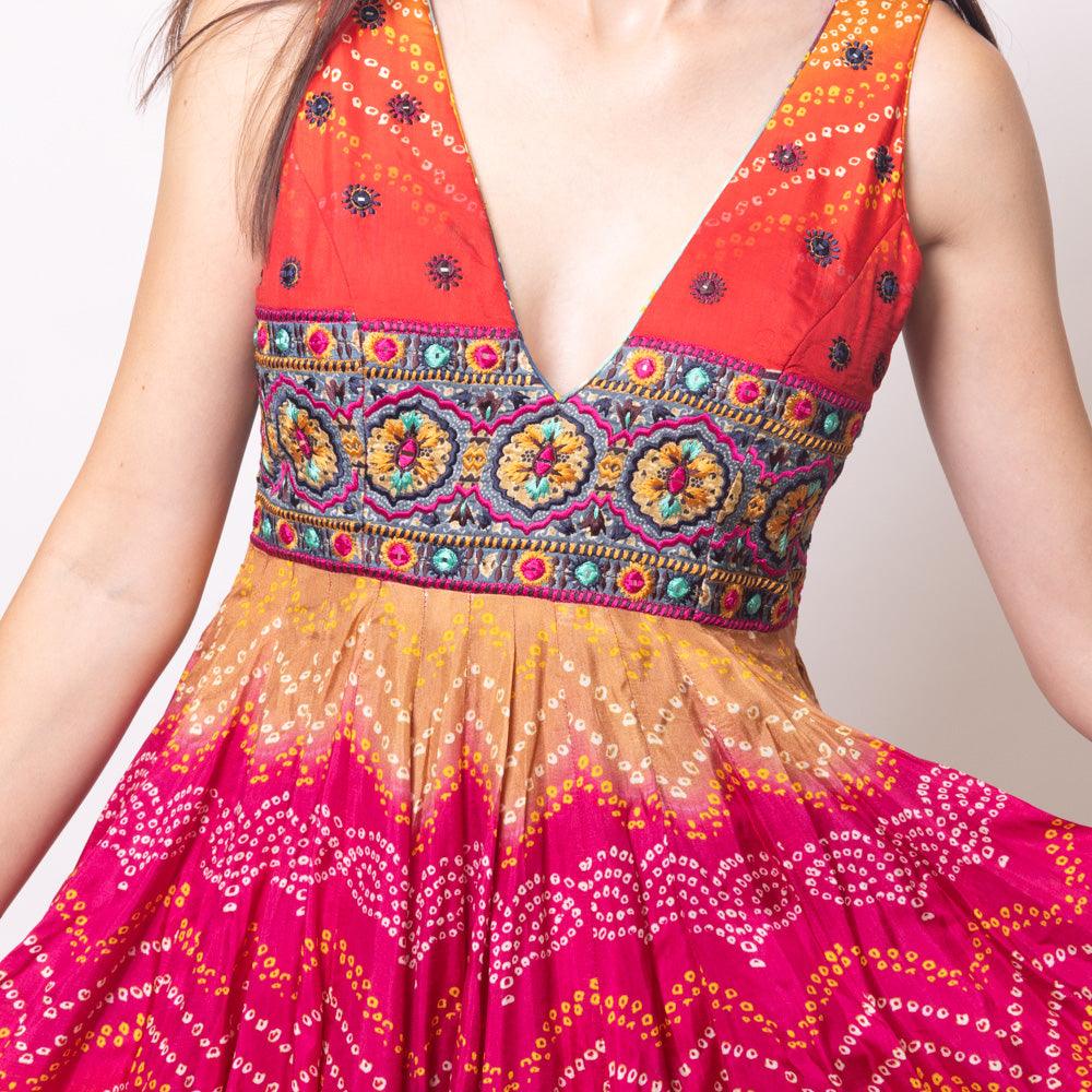 Leandra Long Dress with Bandhani Print - Raas