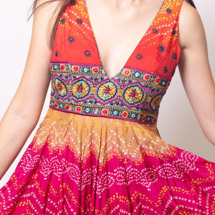 Leandra Long Dress with Bandhani Print - Raas