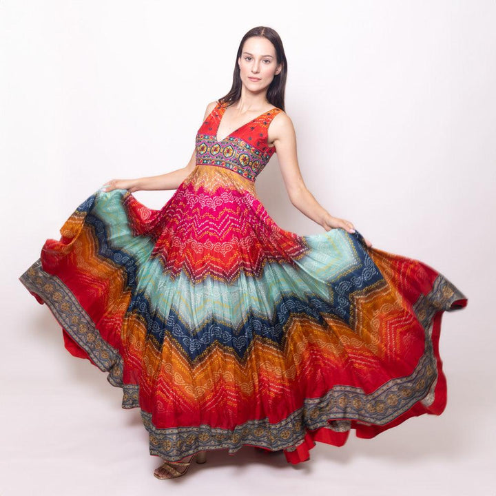 Leandra Long Dress with Bandhani Print - Raas