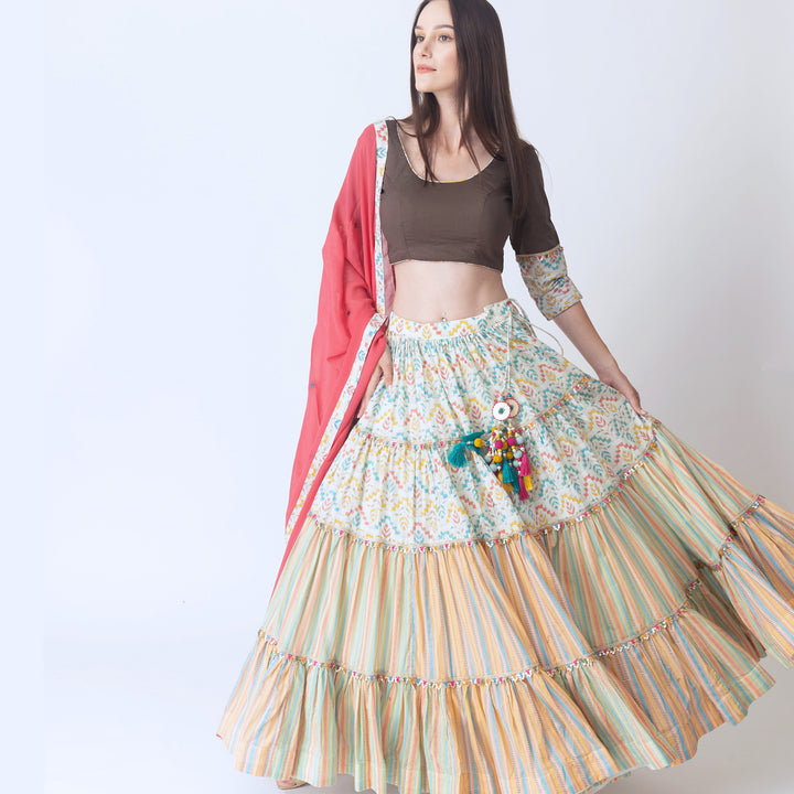 Zelda Multi Color Tiered Chaniya Choli Set