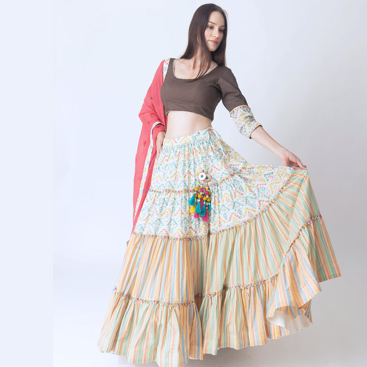 Zelda Multi Color Tiered Chaniya Choli Set