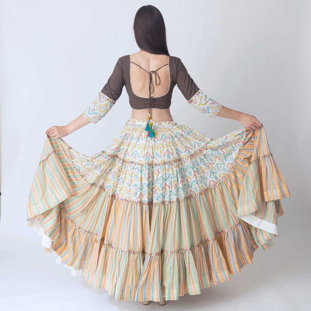 Multi color tiered Chaniya Choli