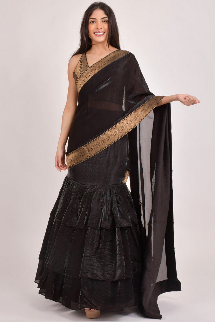 Leila Black Ruffle Saree - Raas