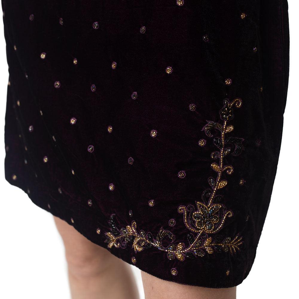 Lica Wine Velvet Dress with Hand Embroidery - Raas