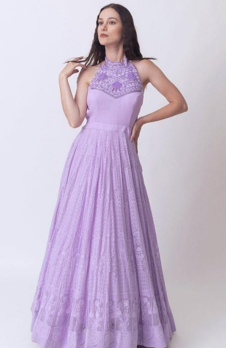 Lilac Embroidered High Neck Gown dresses RAAS