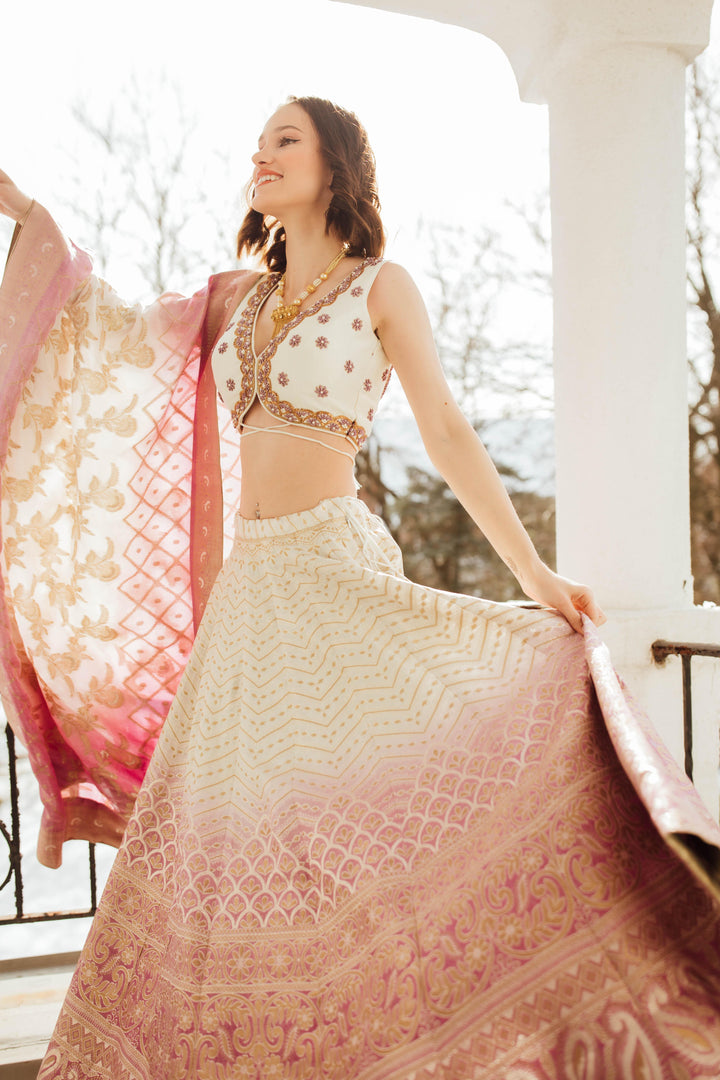 Lily Shaded Banarasi Silk Lehenga Choli Set - Raas