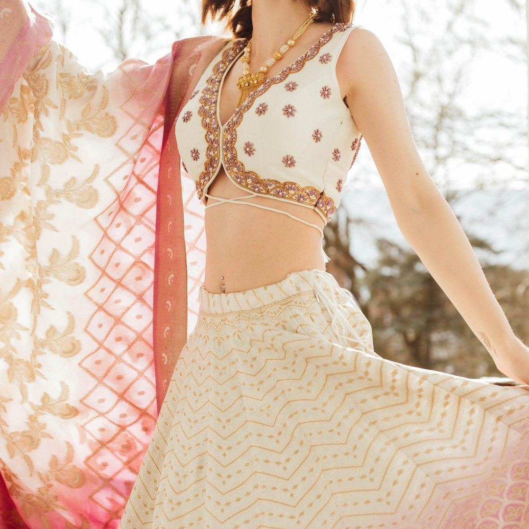 CC3703 Shaded Banarasi silk Lehenga choli Set-[lehenga choli]-[pink lehenga choli]-[lehengas]
