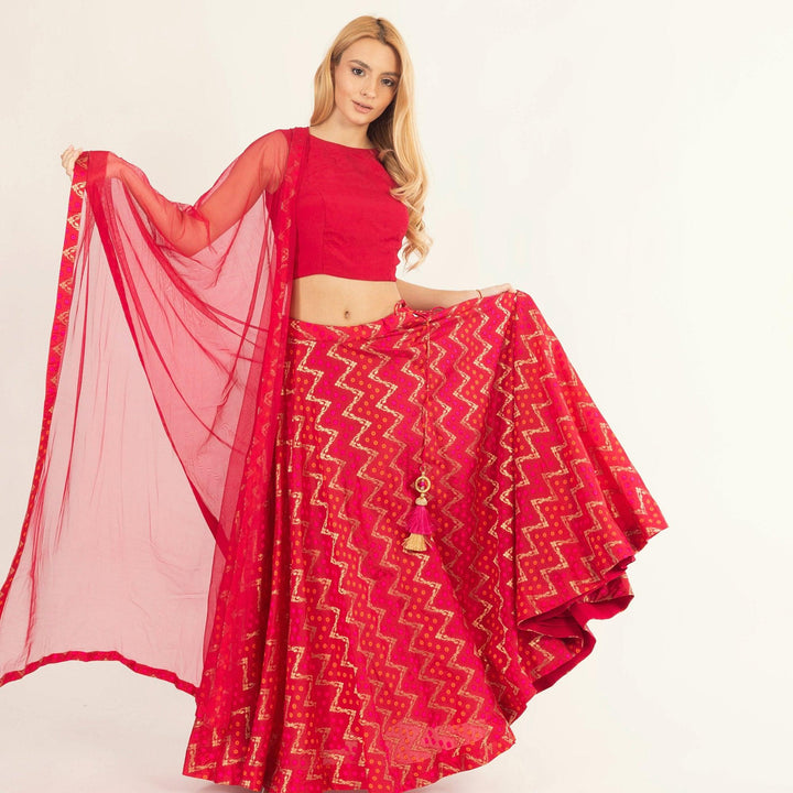 Lumi Red Chaniya Choli with Tie-Back Blouse - Raas