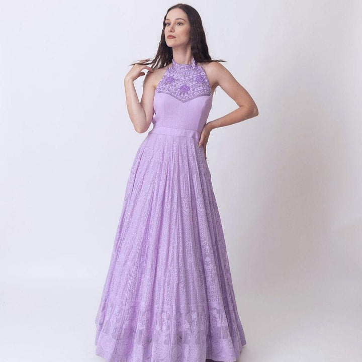 Maisa Lilac High Neck Gown - Raas