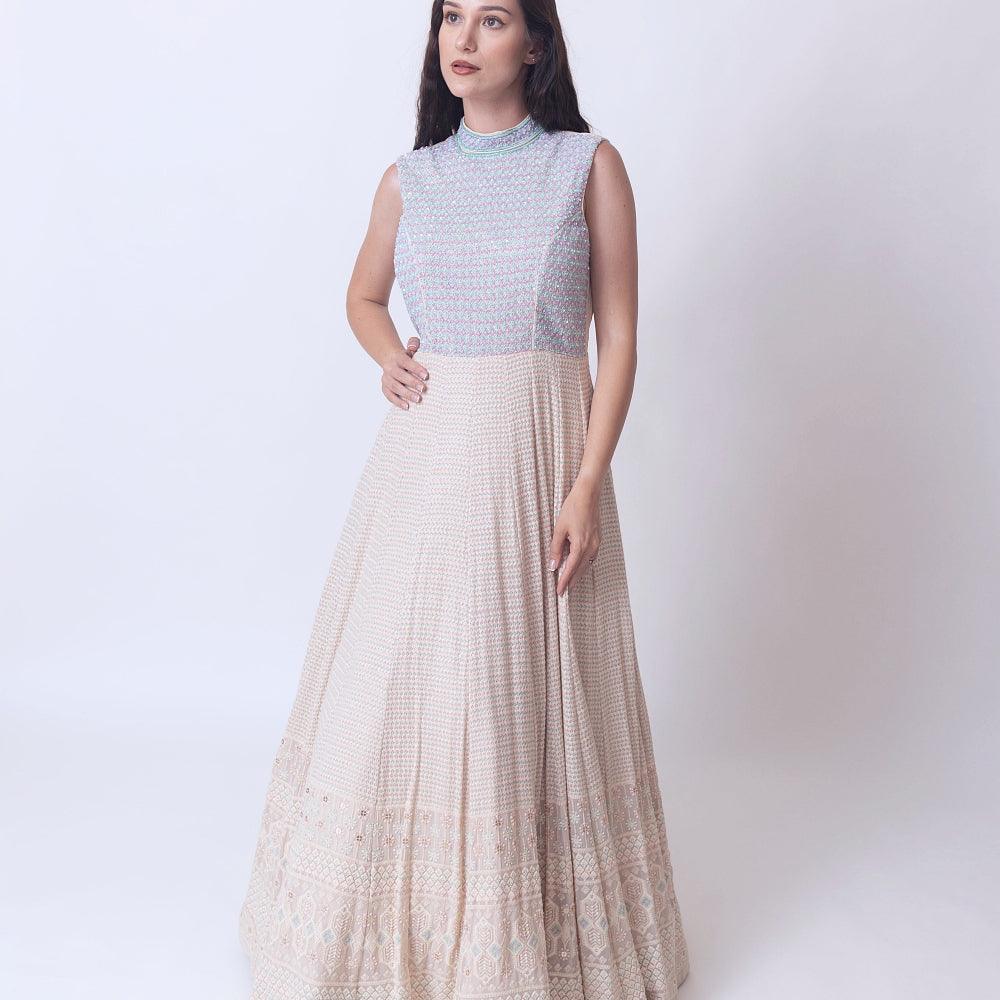 Manya Beige Gown Hand Embroidery - Raas