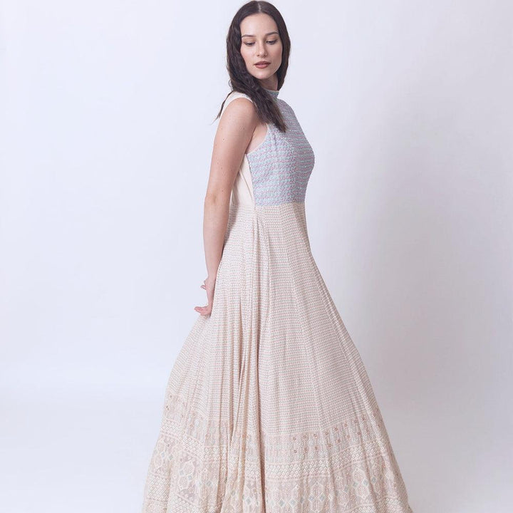 Manya Beige Gown Hand Embroidery - Raas
