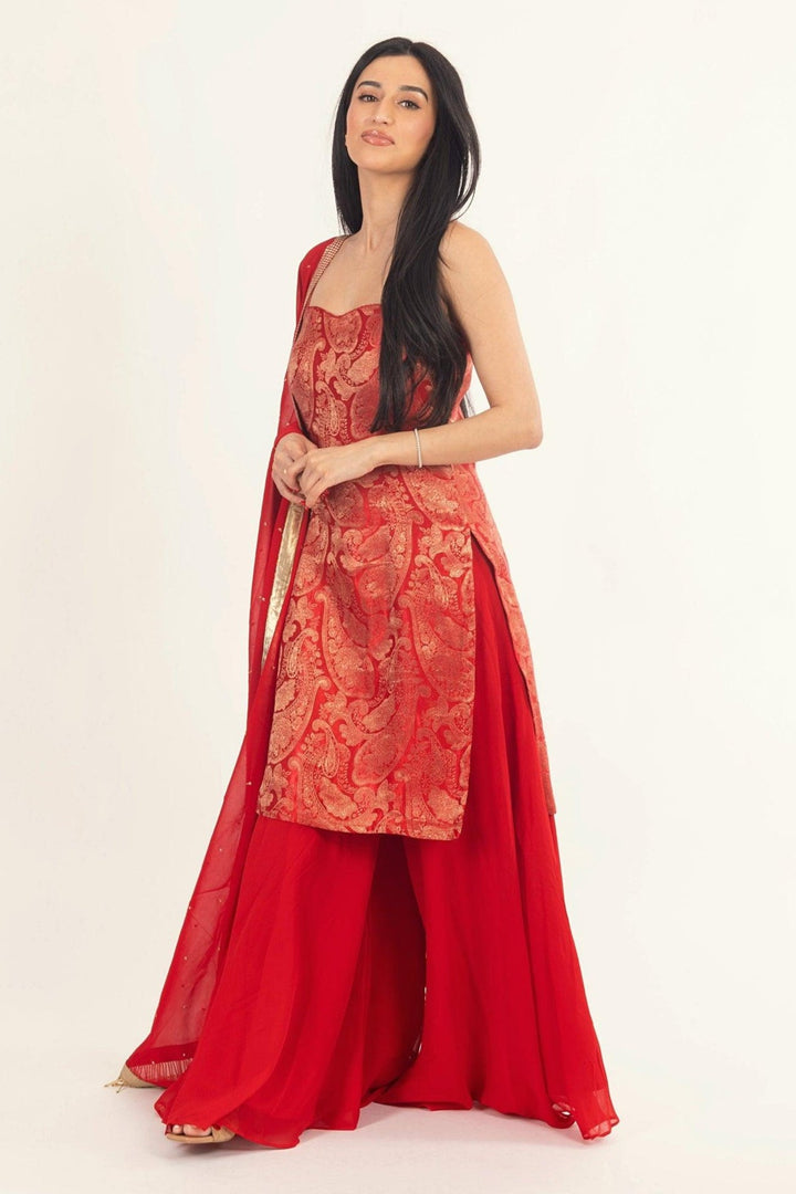 Maya Banarasi Silk Red Salwar Kameez - Raas