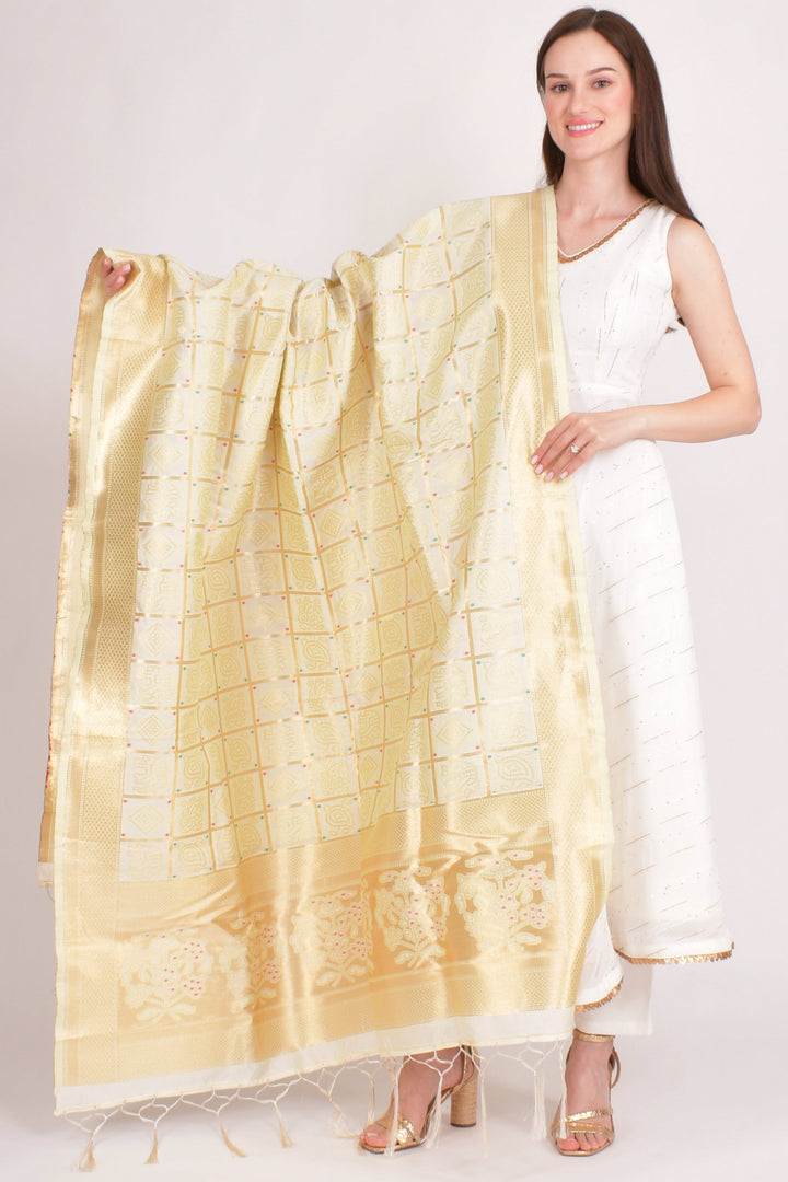 Meher Jacquard Beige Dupatta - Raas