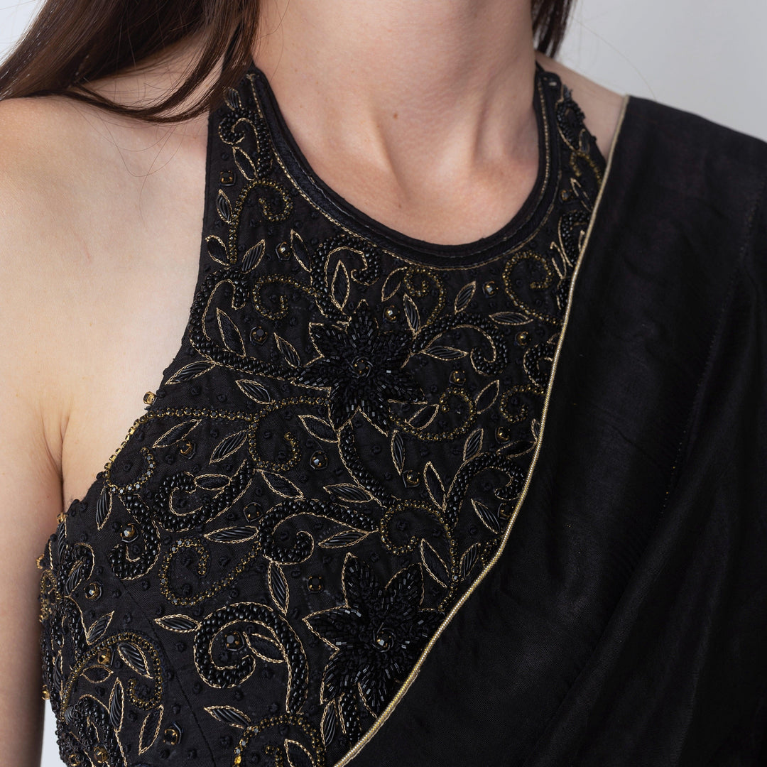 Mia Black Pre Stitched Saree with Hand Embroidered Blouse - Raas