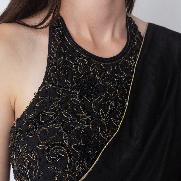 Mia Black Pre Stitched Saree with Hand Embroidered Blouse - Raas