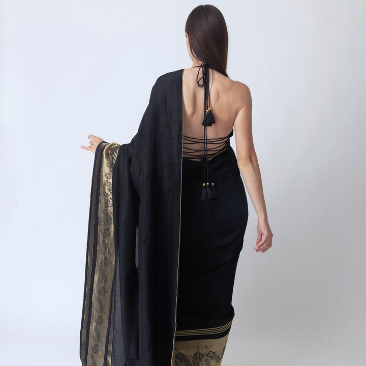 Mia Black Pre Stitched Saree with Hand Embroidered Blouse - Raas