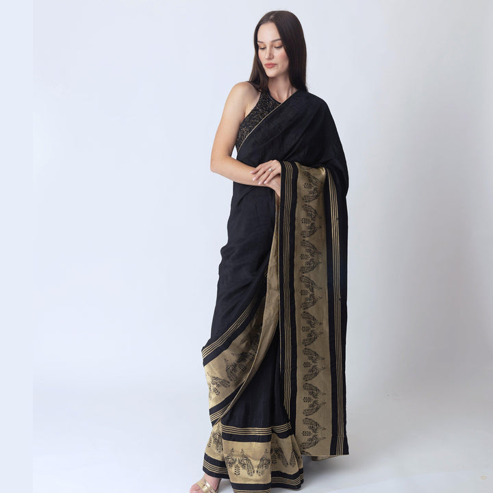 Black Pre Stitched Saree