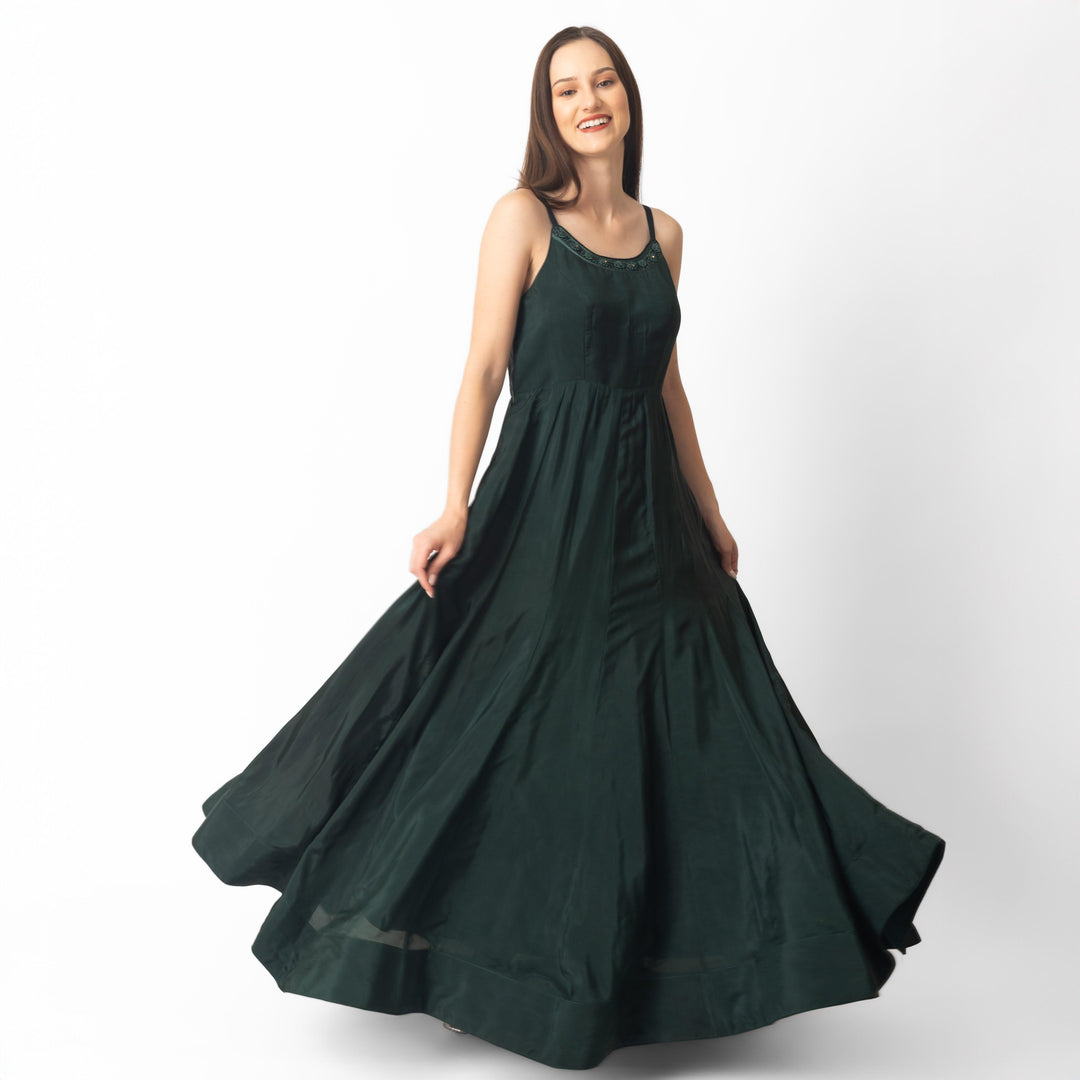 Mirena Green A-Line Long Dress - Raas