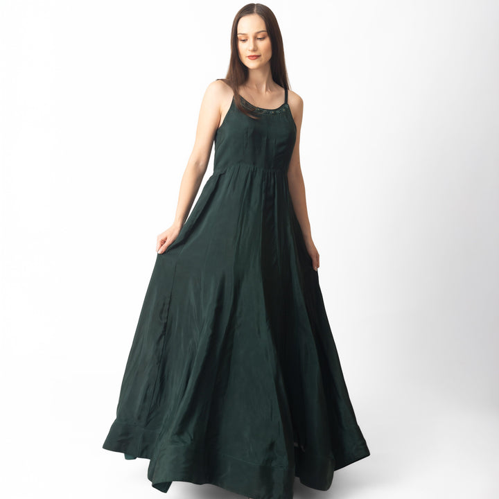 Mirena Green A-Line Long Dress - Raas