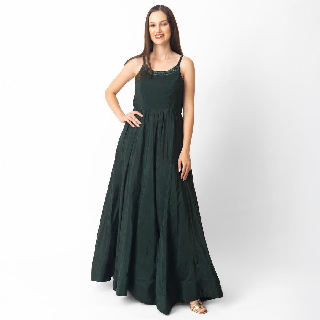 Mirena Green A-Line Long Dress - Raas