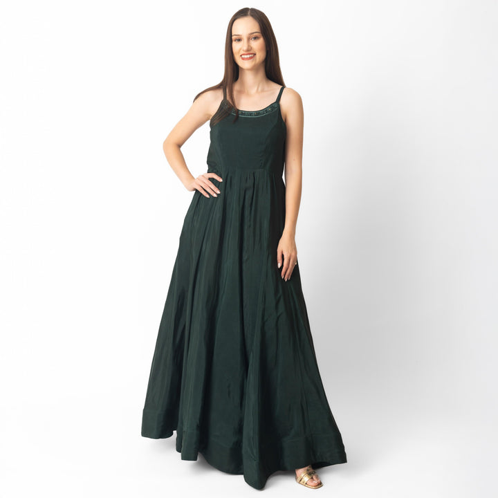 Mirena Green A-Line Long Dress - Raas