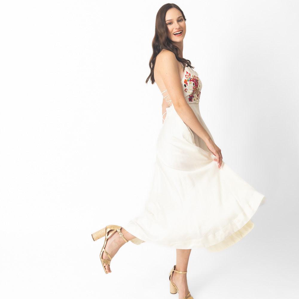 Mona Midi Off Shoulder Dress with Hand Embroidery - Raas