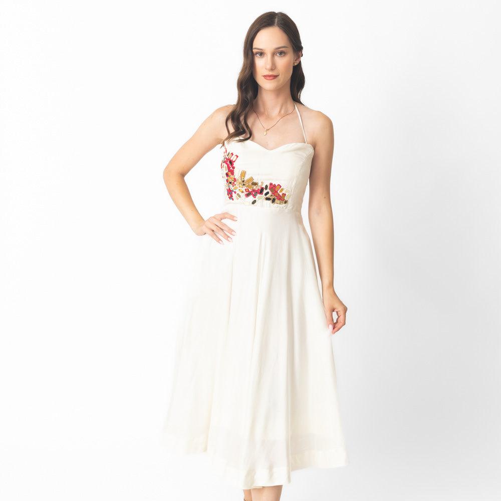 Mona Midi Off Shoulder Dress with Hand Embroidery - Raas