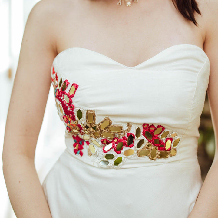 Mona Midi Off Shoulder Dress with Hand Embroidery - Raas