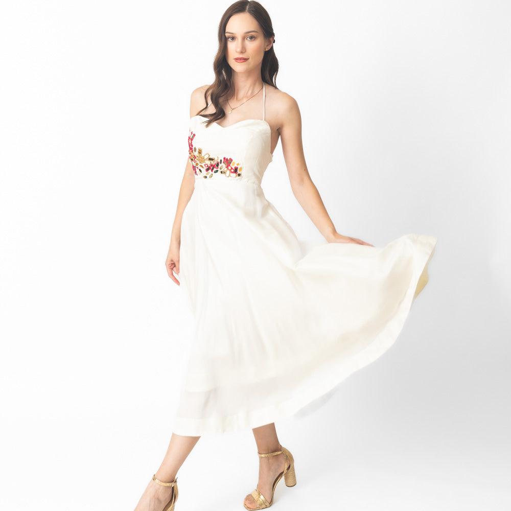 Mona Midi Off Shoulder Dress with Hand Embroidery - Raas