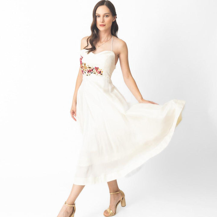 Mona Midi Off Shoulder Dress with Hand Embroidery - Raas
