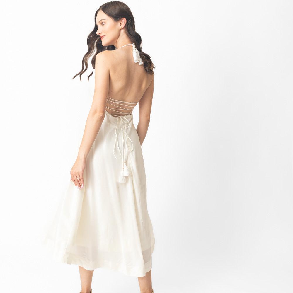 Mona Midi Off Shoulder Dress with Hand Embroidery - Raas