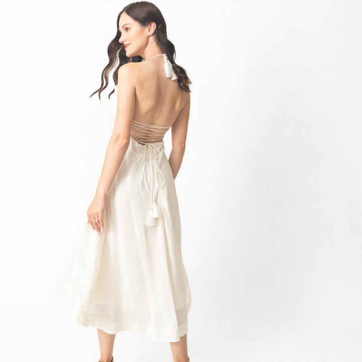 Mona Midi Off Shoulder Dress with Hand Embroidery - Raas