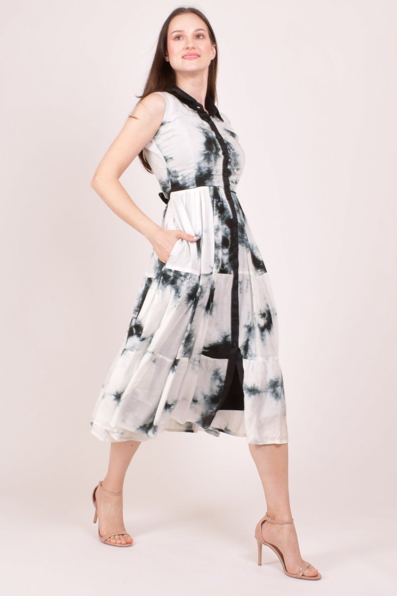 Monochrome Hand Tie Dye Midi Dress dresses RAAS
