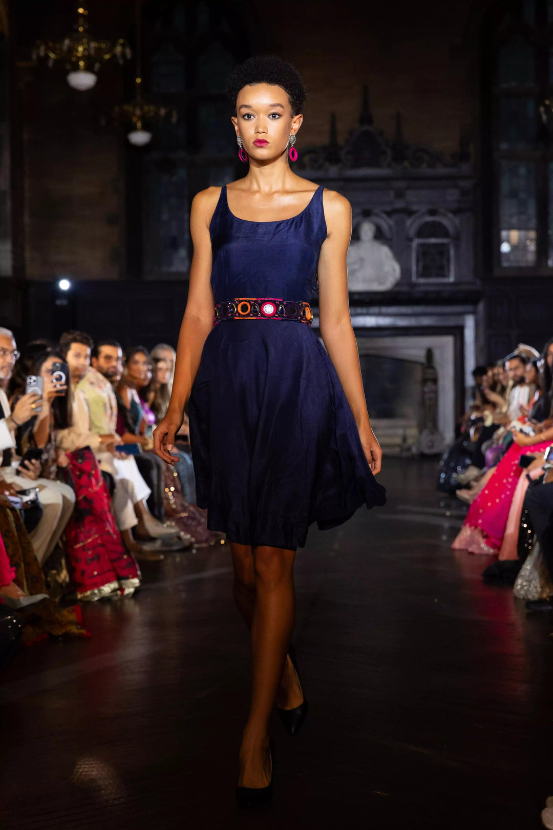 Nina Blue Short Dress with Embroidered Belt - Raas