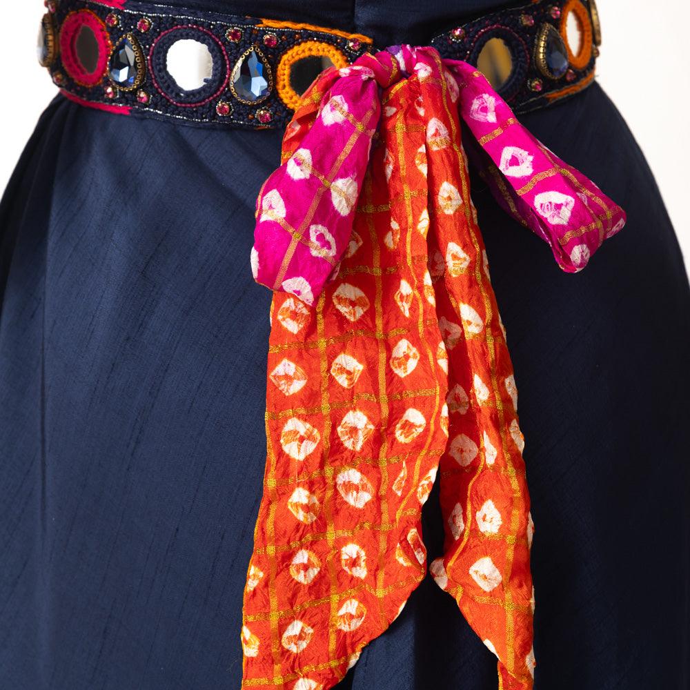 Nina Blue Short Dress with Embroidered Belt - Raas