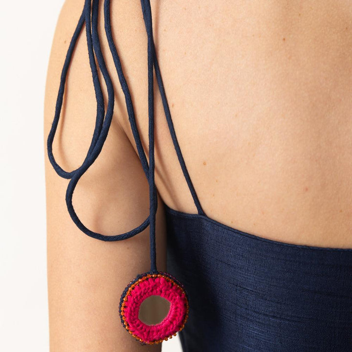 Nina Blue Short Dress with Embroidered Belt - Raas