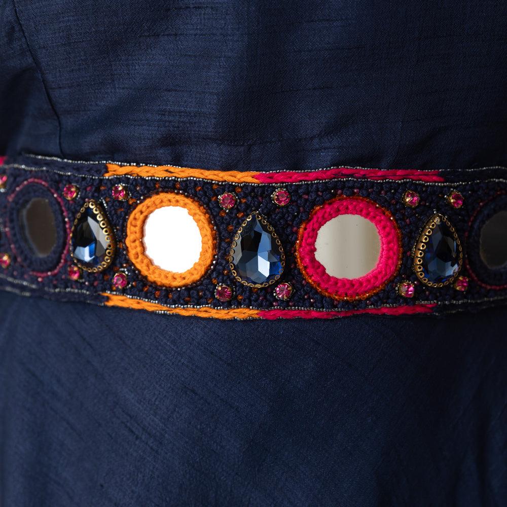 Nina Blue Short Dress with Embroidered Belt - Raas