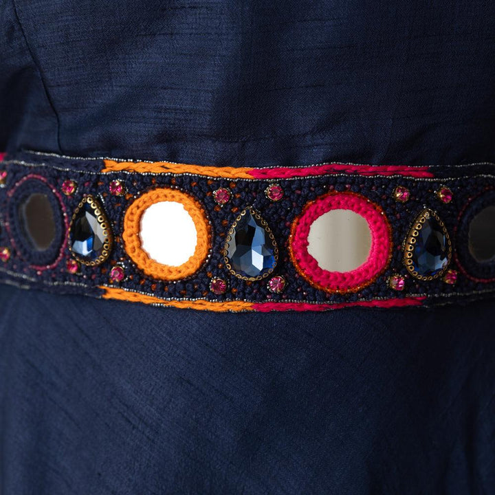 Nina Blue Short Dress with Embroidered Belt - Raas